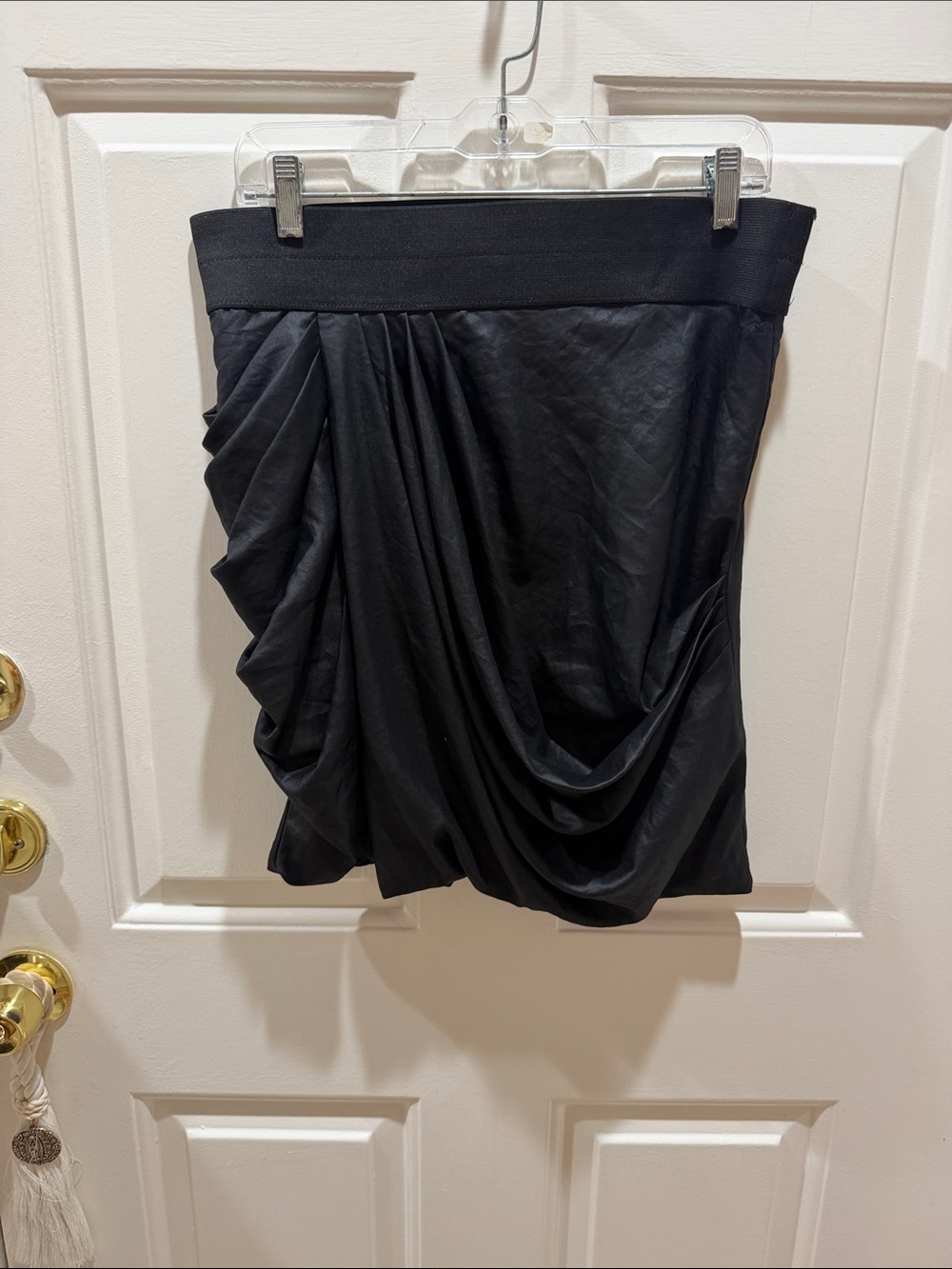 Elizabeth and James Black Draped Ruched Mini Skirt